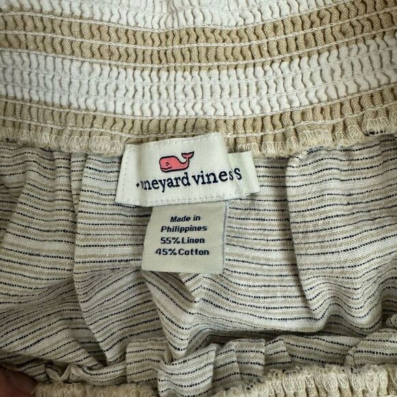 Vineyard Vines Linen Off The Shoulder Smocked Top & Elastic Waist Shorts Stripes - Picture 3 of 5